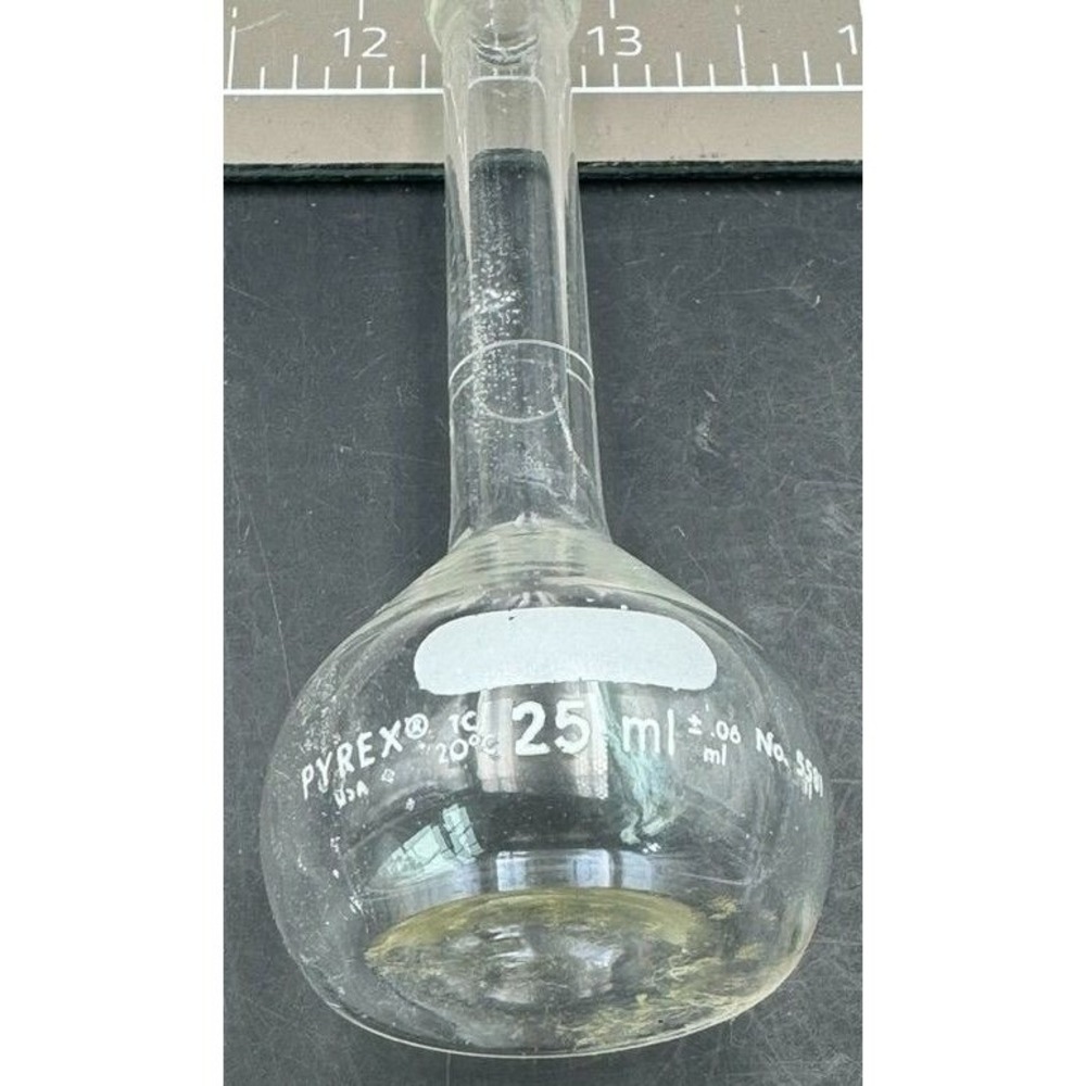 Vintage Pyrex Flask Glass 25ml Volumetric Flat Bottom Vase Prop Decor